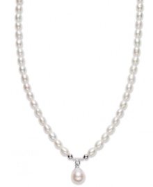 Prim, proper & polished. This beautiful necklace features cultured freshwater pearls (3-1/2-7-1/2 mm) and a pearl teardrop accent. Set in sterling silver. Approximate length: 16-1/2 inches.