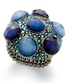 Style&co. is feeling the blue with its new stretch ring. Crafted from hematite tone mixed metal and featuring blue glass stones. Ring stretches to fit finger.