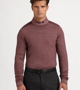 Contrasting shoulder panels distinguish a streamlined, crewneck sweater shaped in lightweight wool with techno suede shoulder detail.CrewneckRibbed knit collar, cuffs and hemWoolDry cleanImported