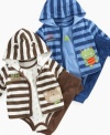 Dress him up in coziness with this charming bodysuit, hoodie, and pant set by First Impressions.