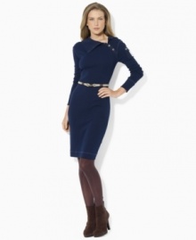 Lauren Jeans Co.'s soft knit cotton dress is detailed with signature shank buttons at the shoulder for casual style.