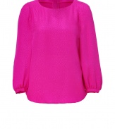 With its striking shade of shocking pink and cool textural silk, See by Chlo?s gathered sleeve top is an effortless way to amp up your outfit - Round neckline, bracelet-length sleeves, gathered cuffs, hidden back zip, shirttail hemline - Loosely fitted - Wear with skinnies and flats, or with sharply tailored trousers and platform peep-toes