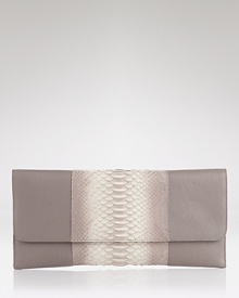 The exotic trend goes compact with this python clutch from Carlos Falchi. Boasting an eye-catching ombre leather, this accessory tips the scales after hours.