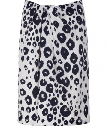 On-trend ivory and night animal print silk skirt from Ferragamo - Stand out in a crowd with this luxe-yet-edgy skirt - Pencil silhouette with a draped front detail and fun animal print - Pair with fishnets, a cashmere pullover, and platform heels