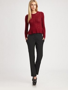 An impeccably-tailored straight leg silhouette articulated in lightweight stretch wool.Tab-front waistBelt loopsZip-flySlash pocketsPleated legsBack welt pocketsRise, about 9Inseam, about 3096% wool/4% elastaneDry cleanImported of Italian fabricModel shown is 5'10 (177cm) wearing US size 4.