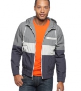 Block out the elements with this light weight hooded jacket with colorblocking from American Rag.