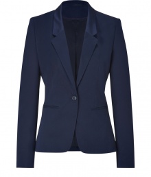 With its sharply tailored fit and contemporary satin label, Hugos dark blue blazer is an all-season essential - Peaked lapel, long sleeves, slit cuffs, two button closures, front slit pockets - Tailored fit - Pair with a crisp white shirt and jeans, or dress up for work with a pencil skirt and peep-toes