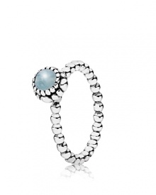 This birthstone ring features a beaded silver band with a polished aquamarine solitaire. Perfect worn on its own or stacked with other PANDORA pieces.