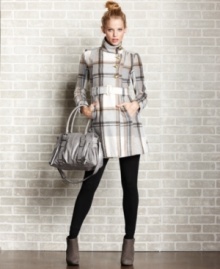 Upgrade your outerwear with BCX's posh plaid coat! Featuring a stylish buckle belt and a gorgeous funnel neckline, this coat checks all the boxes for blending fashion and function!