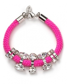 Crystal stones dress up a twisted neon cord on this bracelet from nOir. Equal parts crafty and cool, it instantly adds summer-perfect sparkle to your arm army.