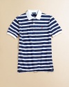 A timelessly preppy short-sleeved polo shirt in lightweight, striped cotton.Shirt collarShort sleevesButton-frontRibbed collar and armbandsUneven vented hemCottonMachine washImported Please note: Number of buttons may vary depending on size ordered. 