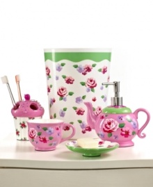 Tea time! Your bathroom is ready for a little afternoon tea with this whimsical soap and lotion dispenser in the shape of a teapot with dainty roses in a pink, purple and green color palette that's completely kid-friendly. From Jay Franco.