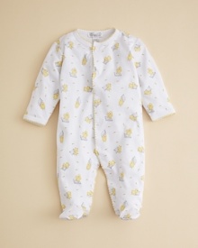 Cozy and oh-so-cute, the chick print footie from Kissy Kissy ushers them into dreamland in luxury.