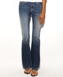 INC's most-beloved bootcut fit jeans are back with a sassy addition: sequins sparkle on the back patch pockets!