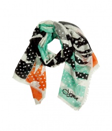 Inject a stylish accent to your day look with this ultra-chic printed scarf from Diane von Furstenburg- Easy-to-style length, all-over polka dot and abstract stripe print, frayed detailed trim, logo detail - Pair with a jeans-and-tee ensemble or tie it onto your It bag for extra on-trend pizzazz