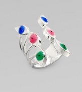 An adjustable piece that features three different color eyes on both sides. Sterling silver Width, about 1 Made in Italy 