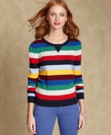 Electrify your wardrobe with Tommy Hilfiger's bright, bold sweater, featuring chic horizontal stripes.