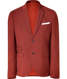 This sleek Neil Barrett blazer features a Mid-Century silhouette and a stylish bold hue - Notched lapels, two-button closure, three front pockets, slim fit - Style with trousers, a clean checked button down, and oxfords