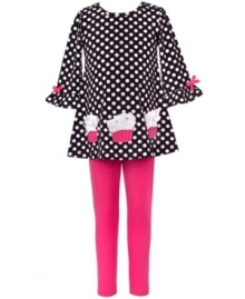 The sweet style of this polka dot cupcake dress and matching leggings set from Rare Editions is a real treat to stock her closet.