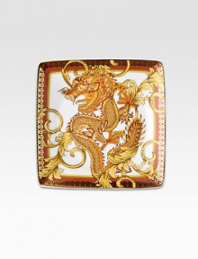 Asian Dream is the new exclusive collection by Rosenthal for Versace. Opulent golden baroque patterns, with dragon featured majestically in the center.Porcelain with floral decalsSigned by Donatella Versace4.75 squareHand washing recommendedMade in Germany