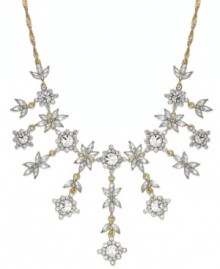 Embrace the drama. Charter Club's intricate necklace combines rows of linear floral pendants with clear glass accents. Set in gold tone mixed metal. Approximate length: 16-1/2 inches + 2-inch extender. Approximate drop: 4 inches.