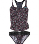 Ready, set, splash! She'll love hitting the water in this comfortable tankini and bottoms set from Roxy.