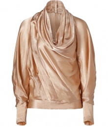 Sophisticated blush cowl neck top - This stylish Cupro blouse is perfect for day or night - Flattering bias cut with innovative front drape - Pair with a pencil skirt, patterned tights, and ankle booties - Style with slim trousers, a blazer, and heels