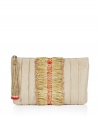 Elevate your cocktail-ready look with this ethnic-inspired clutch from cult favorite accessory designer Anya Hindmarch - Pleated straw with front raw raffia with bead detailing and logo, top zip closure with beaded tassel - Perfect for cocktails or a night out on the town