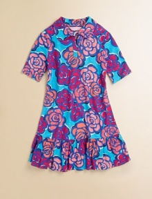 A bold, signature Lily print and flounced hem add girly charm to a sweet cotton polo dress.Polo collarElbow-length sleevesPullover styleDrop waistFlounced hemCottonMachine washImported