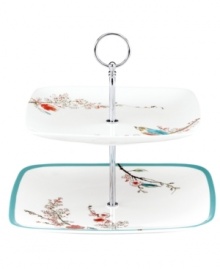 Make any meal sing with the Chirp 2-tiered server from Lenox Simply Fine. Adorned with the beloved birds and florals of Chirp dinnerware and in chip-resistant bone china, it's an irresistible addition to any serveware collection. Qualifies for Rebate