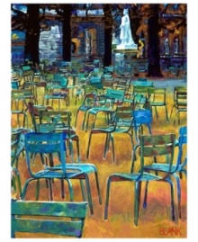 Have a seat. A sea of blue chairs invites you to relax and enjoy your surroundings. The size and vibrant hues lend this wall art to a variety of spaces, offering an easy way to redefine the living room, bedroom or den. Gallery-wrapped canvas creates a finished look without a frame. By Jerry Blank.