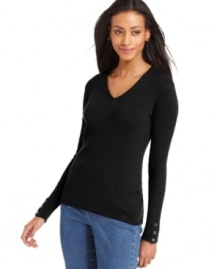 Build your wardrobe with Charter Club's petite classic ribbed V-neck sweater.