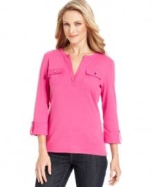 Kick back in Charter Club's bright henley-inspired top - it makes a great weekend look with jeans.