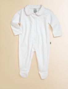 Rendered in plush pima cotton, this adorable coverall is includes a snap-front closure and a sweet Peter Pan collar with colorful satin trim.Peter Pan collarLong sleevesSnap frontPima cottonMachine washImported Please note: Number of snaps may vary depending on size ordered. 