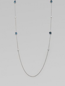 From the Silver Rain Lollipop Collection. This delicate, sterling silver link chain style features dazzling diamond and exquisite blue topaz stations. Blue topazDiamonds, .25 tcwSterling silverLength, about 36Lobster clasp closureImported 