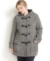 Hunt down a classic look with Charter Club's plus size houndstooth coat, featuring a hood and toggle closures. (Clearance)