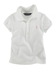 Essential cap-sleeved polo shirt in signature stretch cotton mesh, mercerized for a lustrous sheen.