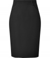 Every polished office wardrobe calls for an immaculately tailored black pencil skirt, and Plein Suds pocketed version is the perfect choice - Satin trimmed front pockets, hidden back zip, kick pleat, form-fitting - For work to cocktails chic, pair with feminine silk tops and sky-high heels