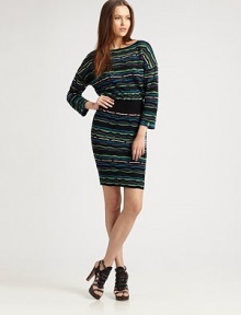 A fantastic knit design with undeniable M Missoni charm, this dress features a pretty, ribbon-stitch pattern.BoatneckLong sleevesRibbon-stitch patternAbout 23 from natural waist47% viscose/23% polyester/10% acrylic/10% wool/9% cotton/1% linenDry cleanMade in Italy of imported fabric Model shown is 5'11 (180cm) wearing US size 4. Additional Information Women's Premier Designer & Contemporary Size Guide 