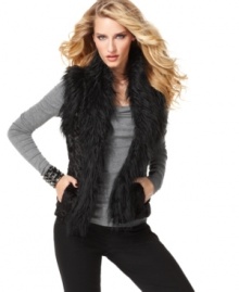 Two types of sumptuous faux fur create a luxurious effect on INC's stylish vest. It's the must-have layering piece of the season!