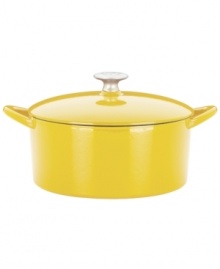 Classic good looks and outstanding performance put this covered dutch oven at the front of its class. Famed chef Mario Batali introduces the beauty of cast iron into your kitchen with a versatile addition that heats up fast, retains heat like a pro and eliminates hot spots that burn foods. The durable enameled finish requires no seasoning and is easy to clean-just pop in the dishwasher! Limited lifetime warranty.