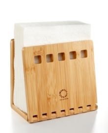 A perfect complement for your kitchen, this folding bamboo napkin holder holds up to 50 napkins at a time and has a raw, yet sophisticated, style that dresses up  the everyday essential.