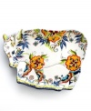 Fresh from the farm. Irresistibly charming, this sculpted cow platter features bold Bocca florals in dishwasher-safe earthenware. Perfect for sliced cheese and crackers, cookies and more.