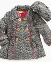 She'll be dashing through the snow in darling style with this cute coat and hat set by Penelope Mack.