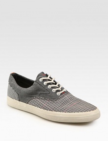 Lace-up design in suede and canvas detailed with textured stripe and gingham print detail.Suede upperLeather liningPadded insoleRubber soleImported