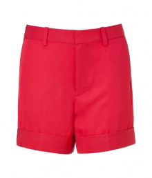 Classic convertible red twill shorts - These classically preppy shorts bring a pop of color to your day look - Slim, straight cut with front on-seam pockets and back flap pockets, belt loops, and cuffed hem - Pair with a striped tee, tailored blazer, and espadrilles