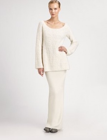 Wonderfully textural bouclé, in a slouchy knit silhouette that falls beautifully over the body.ScoopneckLong sleeves60% wool/40% cashmereDry cleanImported of Italian fabricModel shown is 5'11 (180cm) wearing US size Small. 