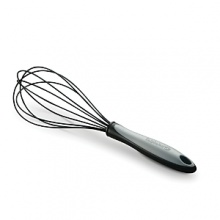 This silicone Calphalon whisk features extra-long, ergonomic handles that keep hands away from hot steam and a unique grip-anywhere handle that lets you decide where to hold it.