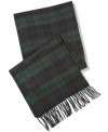 When you want the style-right down to the traditional self-fringe-without the fuss of wool: Plaid muffler from John Ashford, in super-soft acrylic.