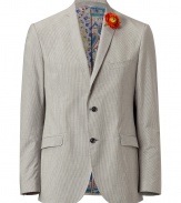 With a sophisticated pinstripe and a quirky-cool boutonniere, this Etro blazer is perfect for the modern dandy - Notched lapels, two-button closure, flap pockets, pinstriped, paisley lining, boutonniere - Style with slim trousers, a sleek button down, and dress shoes